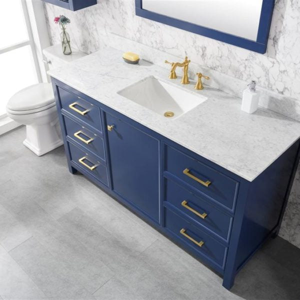 Legion Furniture 60" Blue Finish Single Sink Vanity Cabinet with Carrara White Top - WLF2160S-B