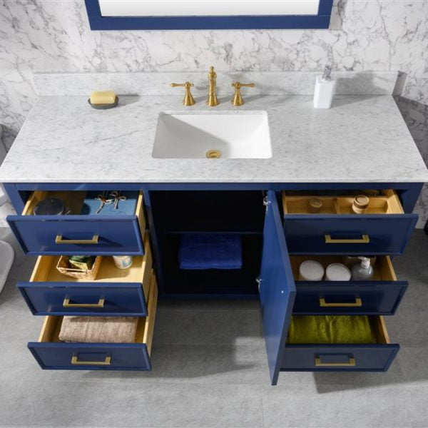 Legion Furniture 60" Blue Finish Single Sink Vanity Cabinet with Carrara White Top - WLF2160S-B