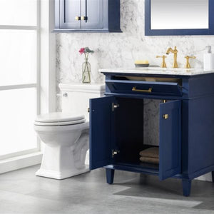 Legion Furniture 30" Blue Finish Sink Vanity Cabinet with Carrara White Top - WLF2230-B
