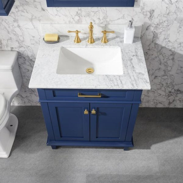 Legion Furniture 30" Blue Finish Sink Vanity Cabinet with Carrara White Top - WLF2230-B