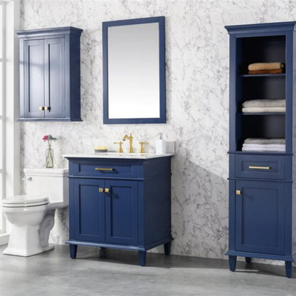 Legion Furniture 30" Blue Finish Sink Vanity Cabinet with Carrara White Top - WLF2230-B