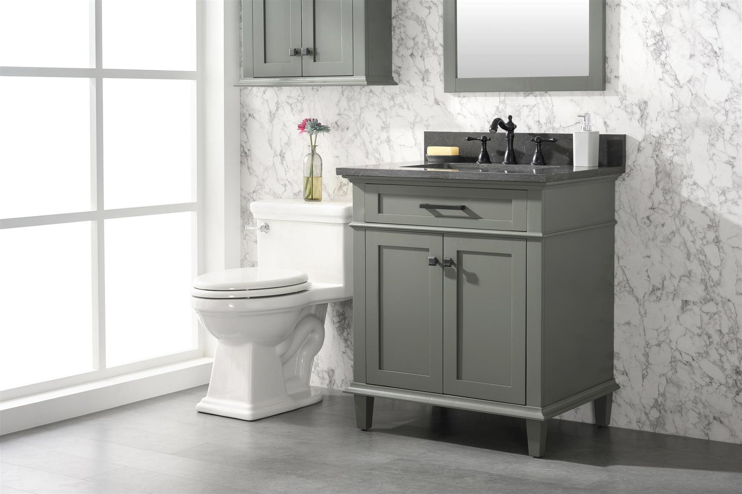 Legion Furniture 30" Pewter Green Finish Sink Vanity Cabinet with Blue Lime Stone Top - WLF2230-PG