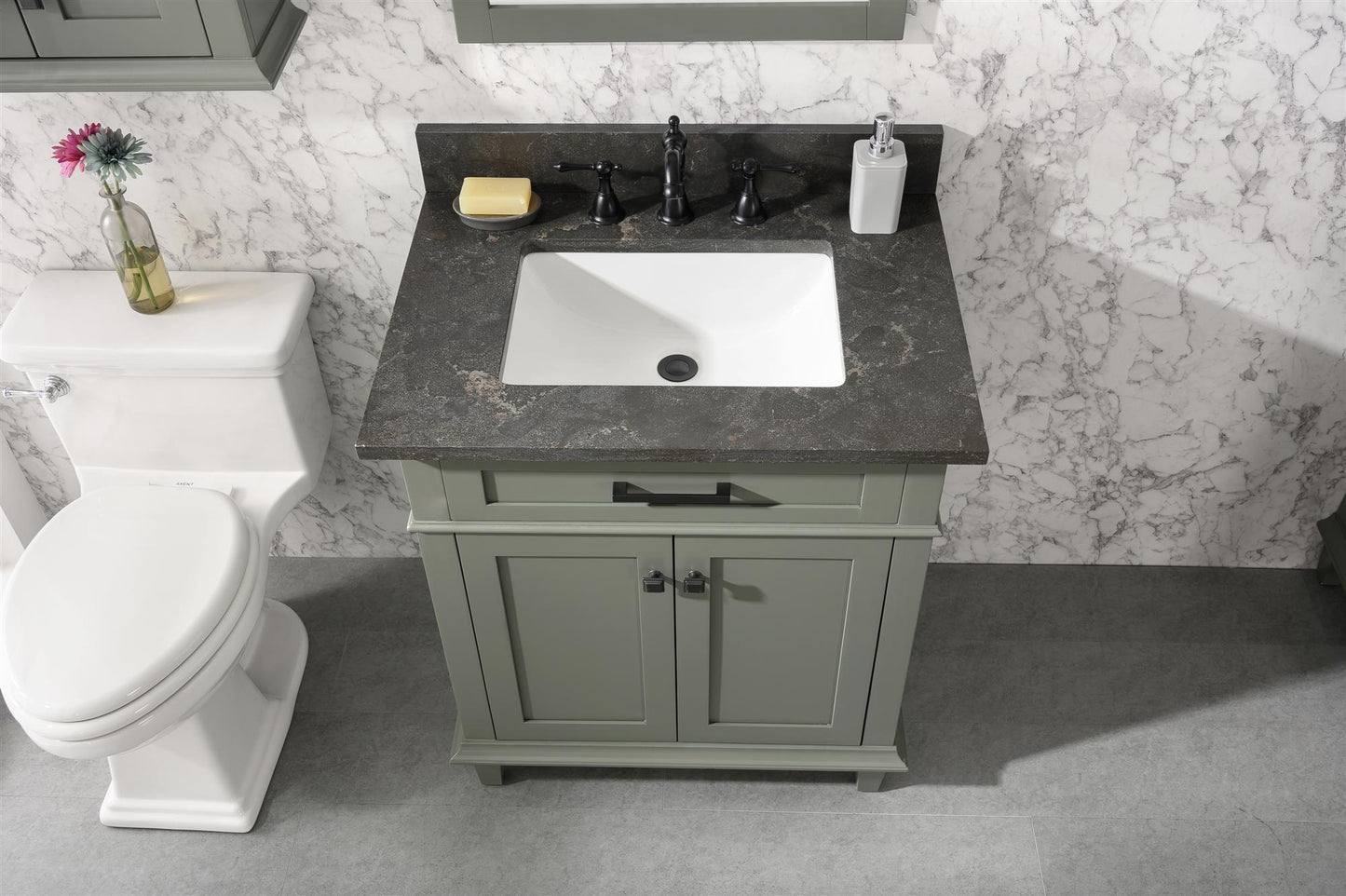 Legion Furniture 30" Pewter Green Finish Sink Vanity Cabinet with Blue Lime Stone Top - WLF2230-PG