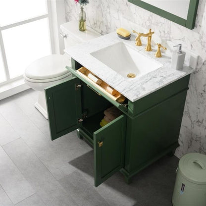 Legion Furniture 30" Vogue Green Finish Sink Vanity Cabinet with Carrara White Top - WLF2230-VG