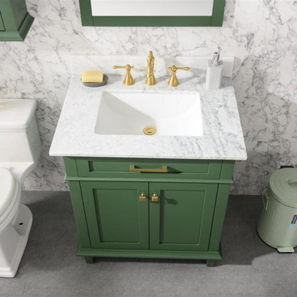 Legion Furniture 30" Vogue Green Finish Sink Vanity Cabinet with Carrara White Top - WLF2230-VG