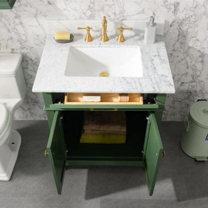 Legion Furniture 30" Vogue Green Finish Sink Vanity Cabinet with Carrara White Top - WLF2230-VG