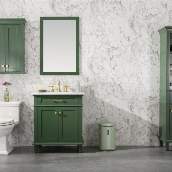 Legion Furniture 30" Vogue Green Finish Sink Vanity Cabinet with Carrara White Top - WLF2230-VG