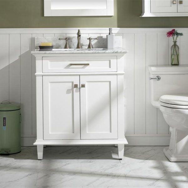 Legion Furniture 30" White Finish Sink Vanity Cabinet with Carrara White Top - WLF2230-W