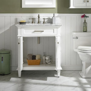 Legion Furniture 30" White Finish Sink Vanity Cabinet with Carrara White Top - WLF2230-W