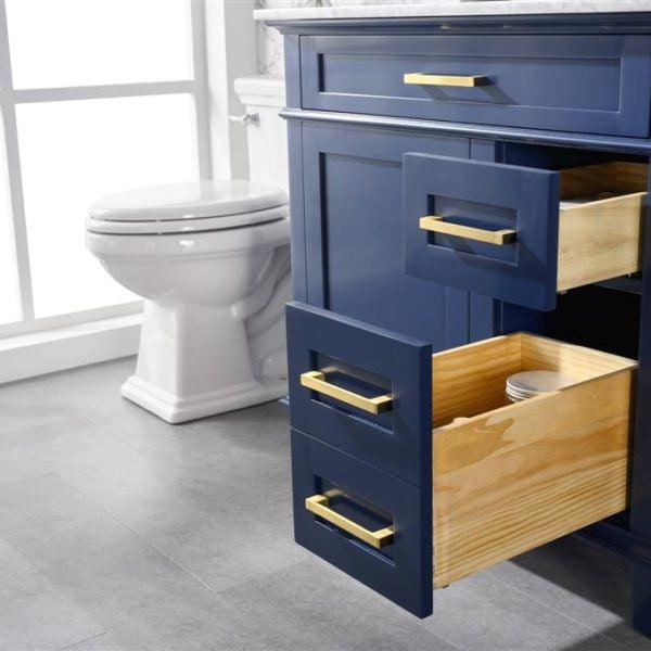 Legion 36" Blue Finish Sink Vanity Cabinet with Carrara White Top, Drawers