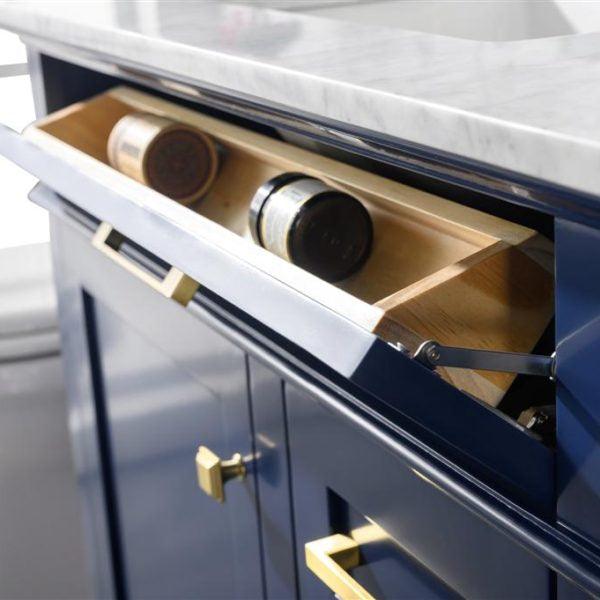 Legion 36" Blue Finish Sink Vanity Cabinet with Carrara White Top, Close View