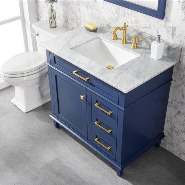 Legion 36" Blue Finish Sink Vanity Cabinet with Carrara White Top, Top