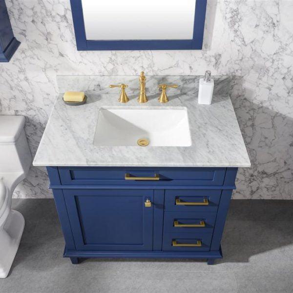 Legion 36" Blue Finish Sink Vanity Cabinet with Carrara White Top, Top View