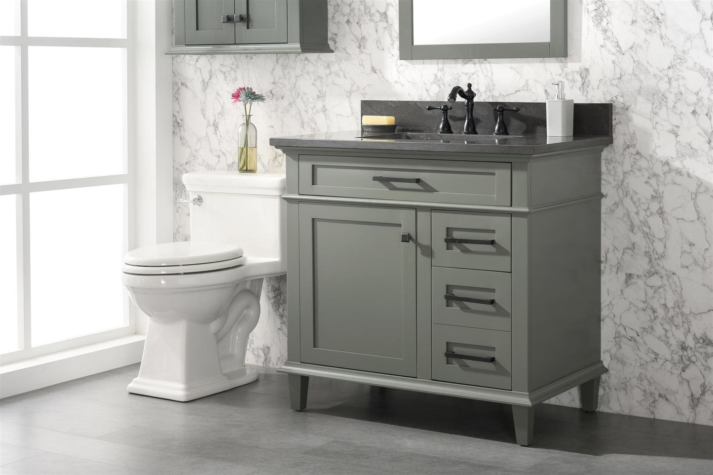 Legion Furniture 36" Pewter Green Finish Sink Vanity Cabinet with Blue Lime Stone Top - WLF2236-PG