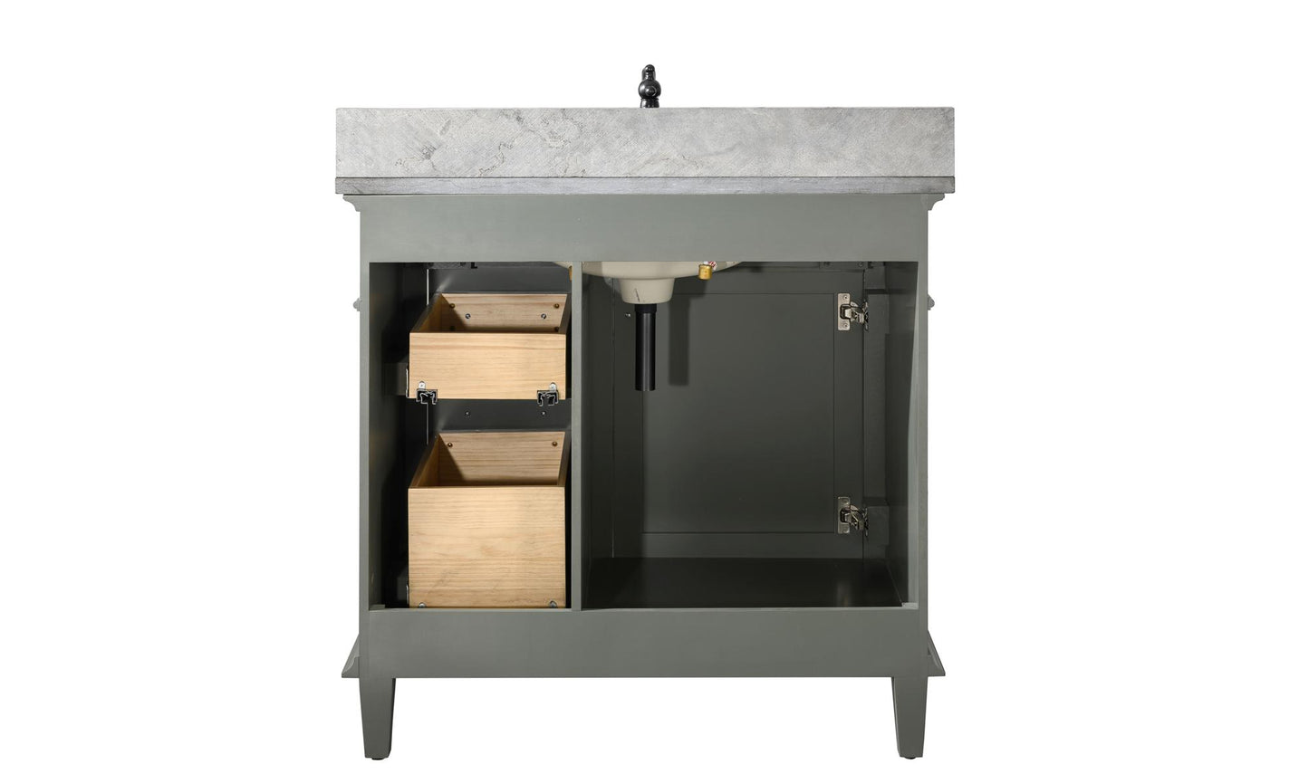 Legion Furniture 36" Pewter Green Finish Sink Vanity Cabinet with Blue Lime Stone Top - WLF2236-PG