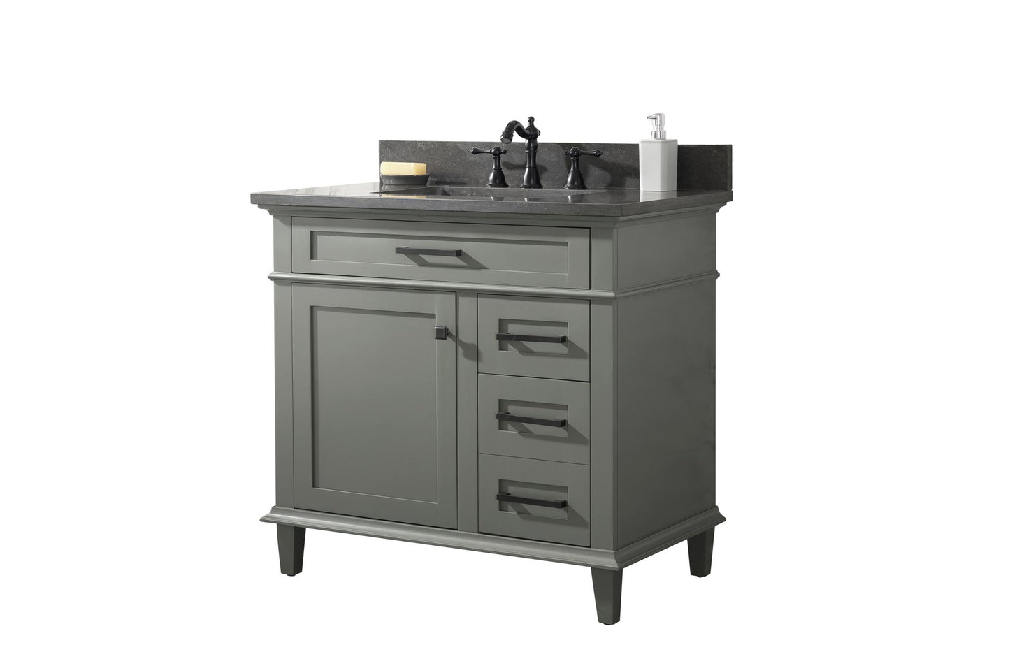 Legion Furniture 36" Pewter Green Finish Sink Vanity Cabinet with Blue Lime Stone Top - WLF2236-PG