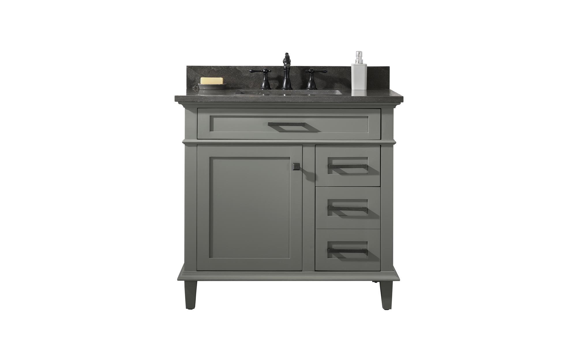 Legion Furniture 36" Pewter Green Finish Sink Vanity Cabinet with Blue Lime Stone Top - WLF2236-PG