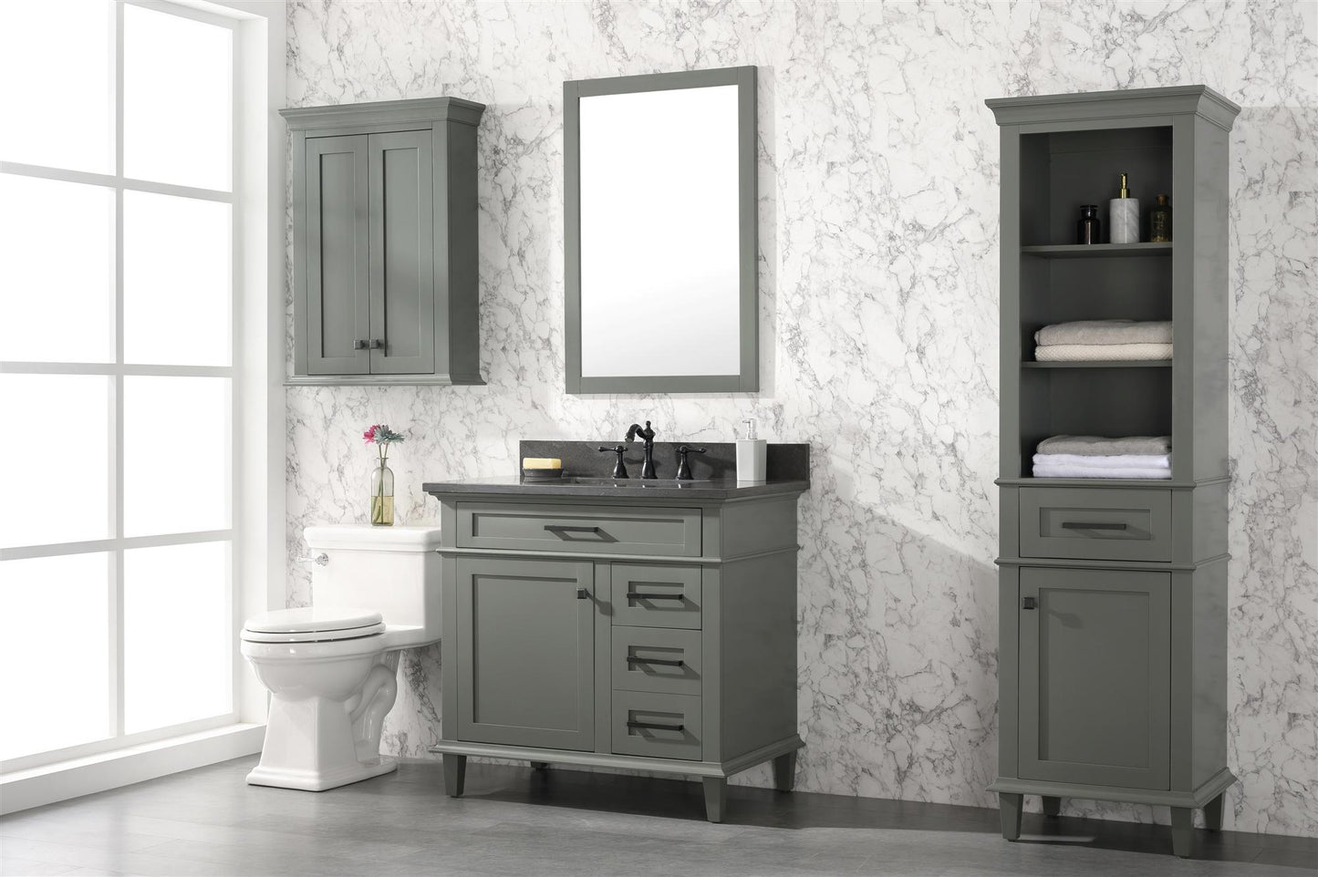 Legion Furniture 36" Pewter Green Finish Sink Vanity Cabinet with Blue Lime Stone Top - WLF2236-PG