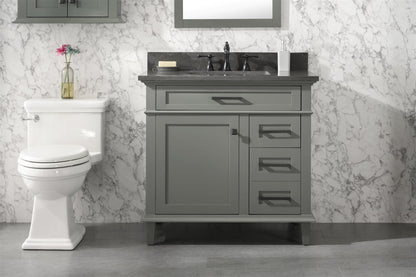 Legion Furniture 36" Pewter Green Finish Sink Vanity Cabinet with Blue Lime Stone Top - WLF2236-PG