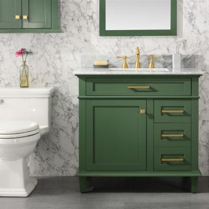 Legion Furniture 36" Vogue Green Finish Sink Vanity Cabinet with Carrara White Top - WLF2236-VG