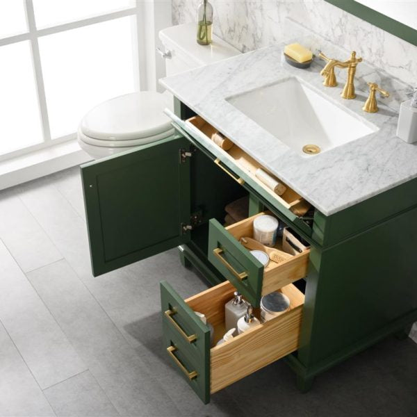 Legion Furniture 36" Vogue Green Finish Sink Vanity Cabinet with Carrara White Top - WLF2236-VG