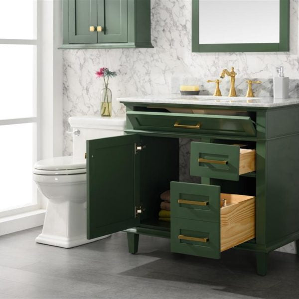 Legion Furniture 36" Vogue Green Finish Sink Vanity Cabinet with Carrara White Top - WLF2236-VG