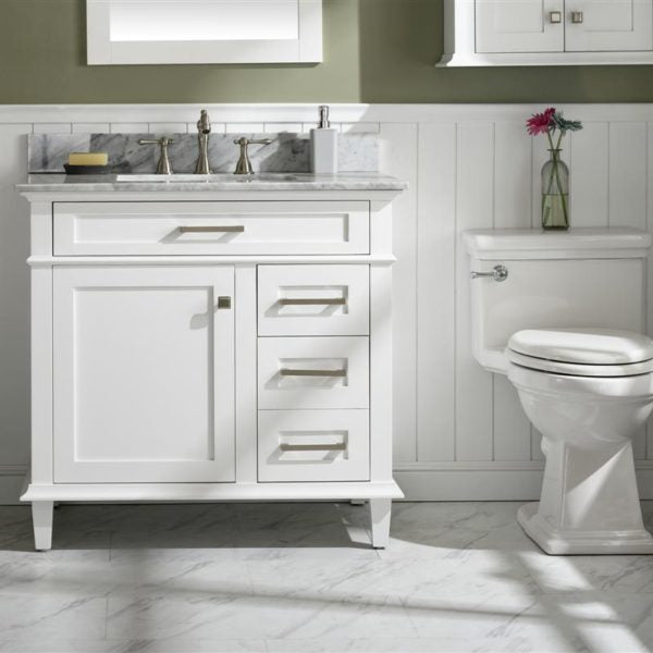 Legion Furniture 36" White Finish Sink Vanity Cabinet with Carrara White Top - WLF2236-W