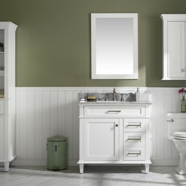 Legion Furniture 36" White Finish Sink Vanity Cabinet with Carrara White Top - WLF2236-W