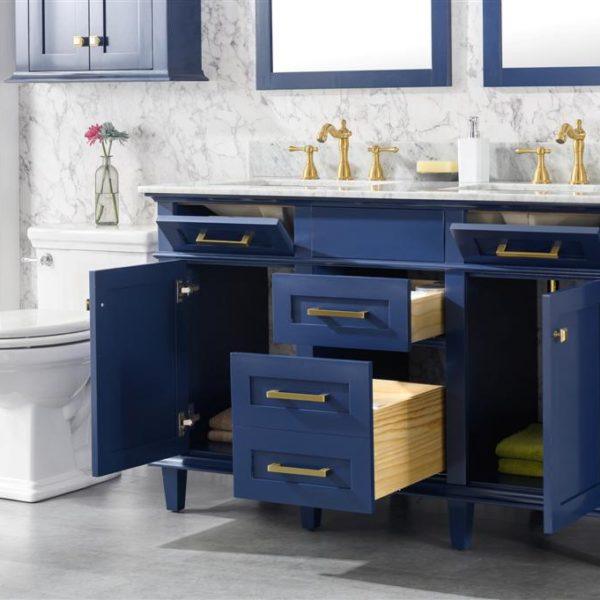 Legion Furniture 54" Blue Finish Double Sink Vanity Cabinet with Carrara White Top - WLF2254-B