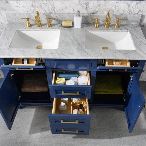 Legion Furniture 54" Blue Finish Double Sink Vanity Cabinet with Carrara White Top - WLF2254-B