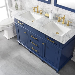 Legion Furniture 54" Blue Finish Double Sink Vanity Cabinet with Carrara White Top - WLF2254-B