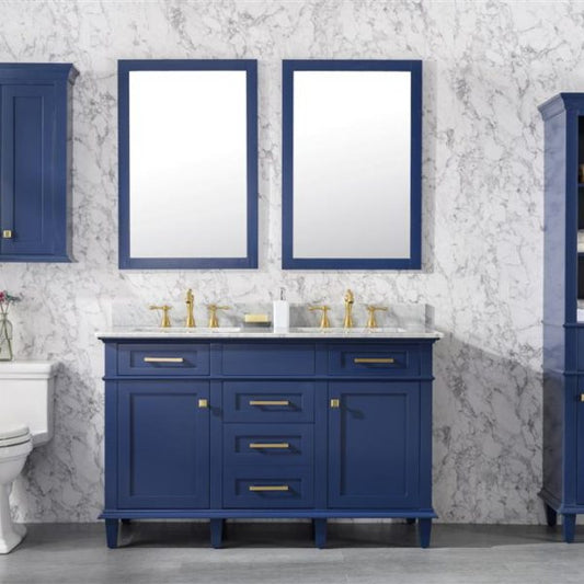 Legion Furniture 54" Blue Finish Double Sink Vanity Cabinet with Carrara White Top - WLF2254-B