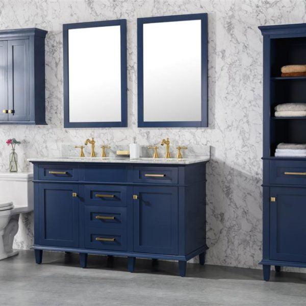 Legion Furniture 54" Blue Finish Double Sink Vanity Cabinet with Carrara White Top - WLF2254-B