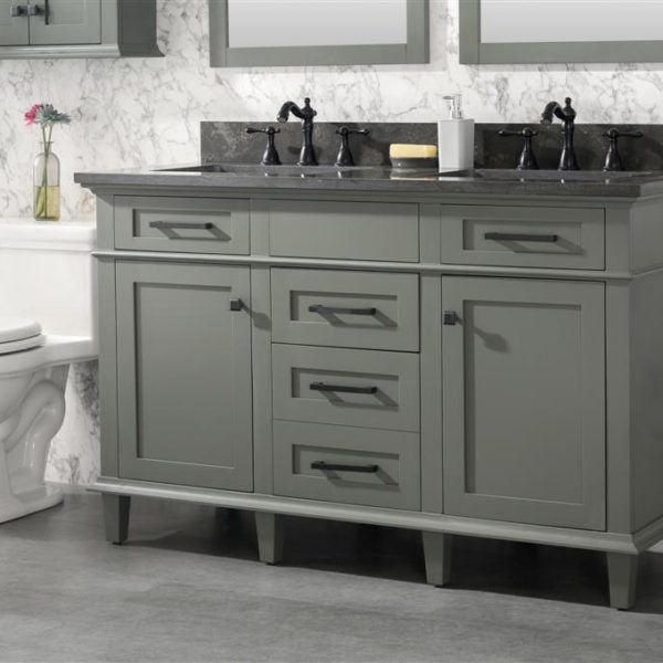 Legion Furniture 54" Pewter Green Finish Double Sink Vanity Cabinet with Blue Lime Stone Top - WLF2254-PG