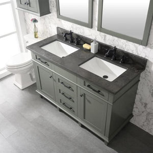 Legion Furniture 54" Pewter Green Finish Double Sink Vanity Cabinet with Blue Lime Stone Top - WLF2254-PG