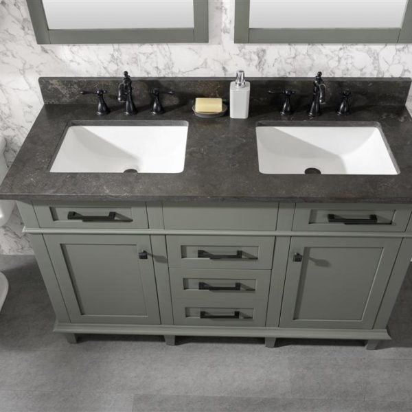 Legion Furniture 54" Pewter Green Finish Double Sink Vanity Cabinet with Blue Lime Stone Top - WLF2254-PG