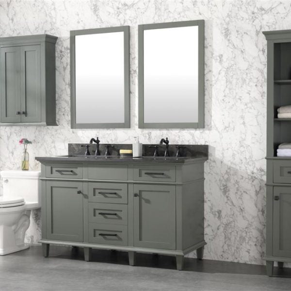 Legion Furniture 54" Pewter Green Finish Double Sink Vanity Cabinet with Blue Lime Stone Top - WLF2254-PG