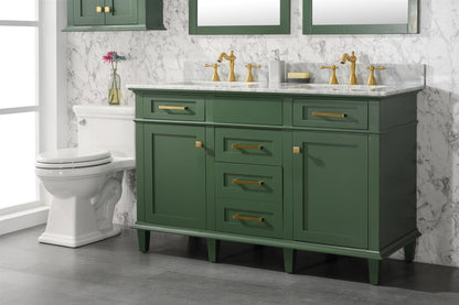 Legion Furniture 54" Vogue Green Finish Double Sink Vanity Cabinet with Carrara White Top - WLF2254-VG