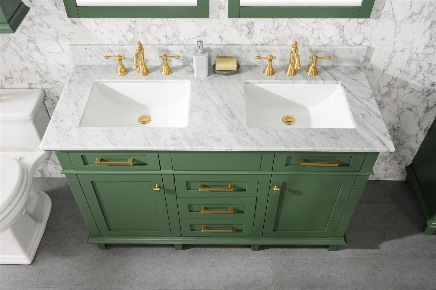 Legion Furniture 54" Vogue Green Finish Double Sink Vanity Cabinet with Carrara White Top - WLF2254-VG