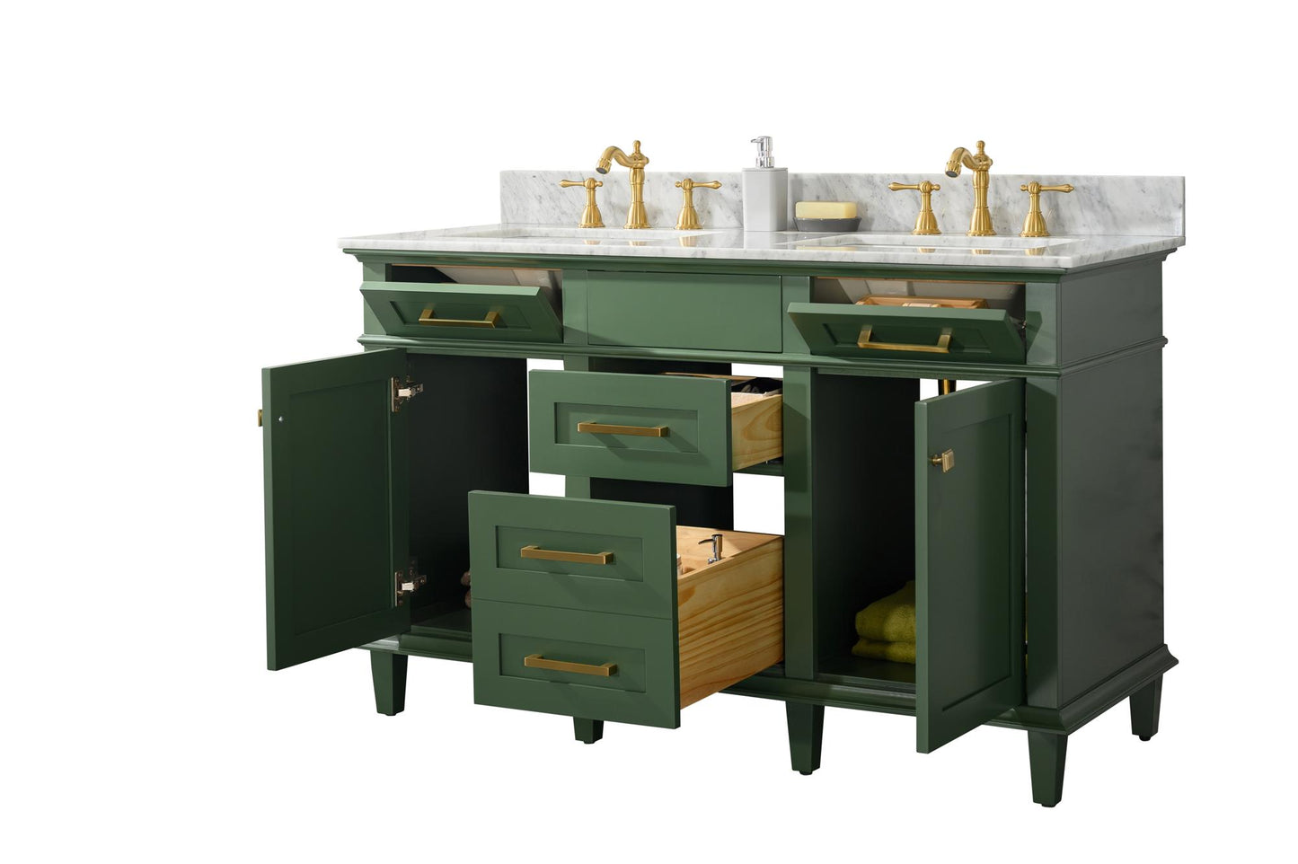 Legion Furniture 54" Vogue Green Finish Double Sink Vanity Cabinet with Carrara White Top - WLF2254-VG