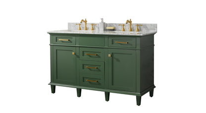 Legion Furniture 54" Vogue Green Finish Double Sink Vanity Cabinet with Carrara White Top - WLF2254-VG