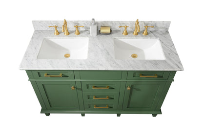 Legion Furniture 54" Vogue Green Finish Double Sink Vanity Cabinet with Carrara White Top - WLF2254-VG