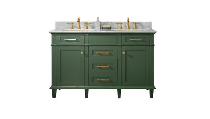 Legion Furniture 54" Vogue Green Finish Double Sink Vanity Cabinet with Carrara White Top - WLF2254-VG