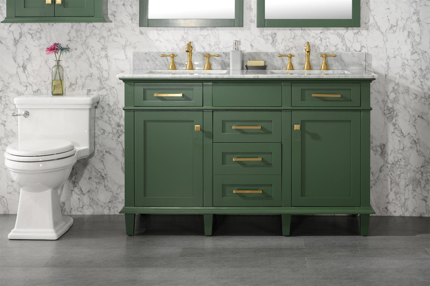 Legion Furniture 54" Vogue Green Finish Double Sink Vanity Cabinet with Carrara White Top - WLF2254-VG