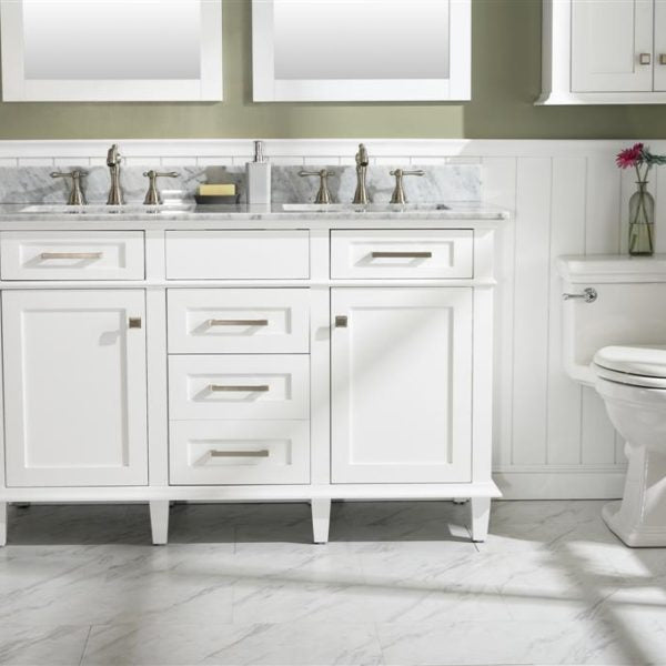 Legion Furniture 54" White Finish Double Sink Vanity Cabinet with Carrara White Top - WLF2254-W