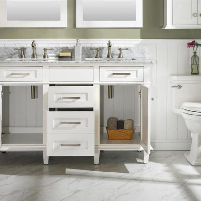 Legion Furniture 54" White Finish Double Sink Vanity Cabinet with Carrara White Top - WLF2254-W