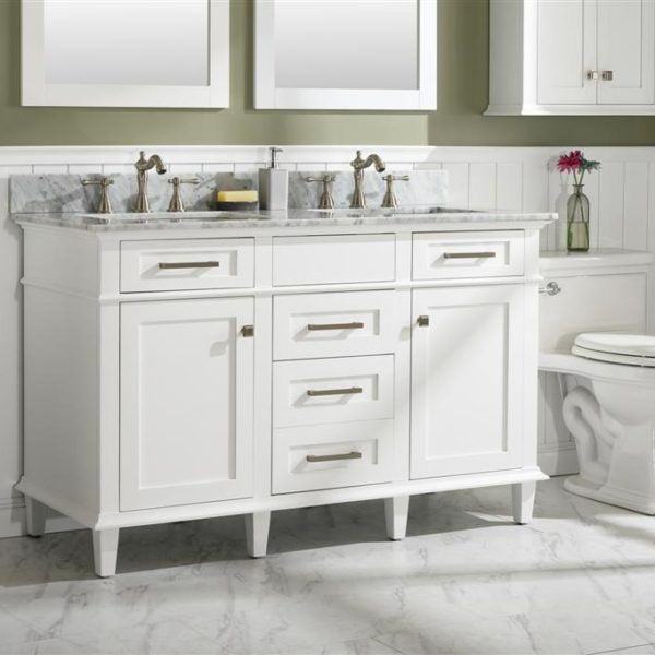 Legion Furniture 54" White Finish Double Sink Vanity Cabinet with Carrara White Top - WLF2254-W