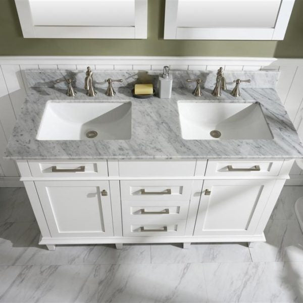 Legion Furniture 54" White Finish Double Sink Vanity Cabinet with Carrara White Top - WLF2254-W