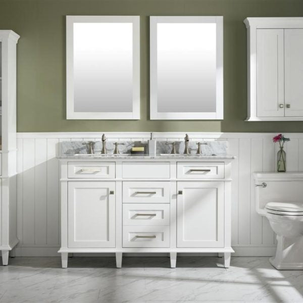 Legion Furniture 54" White Finish Double Sink Vanity Cabinet with Carrara White Top - WLF2254-W