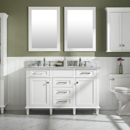 Legion Furniture 54" White Finish Double Sink Vanity Cabinet with Carrara White Top - WLF2254-W